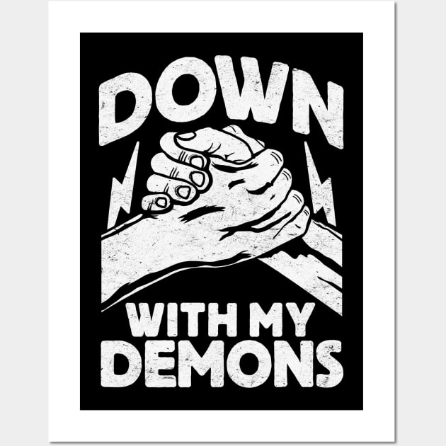 Down With My Demons: Funny Vintage Gothic Handshake Wall Art by TwistedCharm